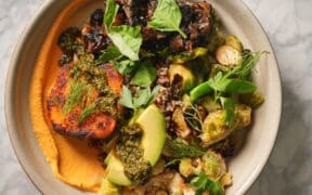 The Henry's Harvest Bowl with greens, avocado, hummus and sweet potato.