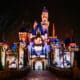 “Wondrous Journeys,” nighttime event shows an image of Mickey Mouse projected onto the Sleeping Beauty Castle at Disneyland.