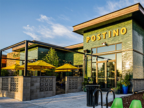 Exterior patio view of Postino WineCafe at The Orchard Town Center in Westminster, Colorado.