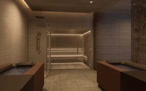 Two cold plunge pools at bluSONIL, with a sauna in-between.