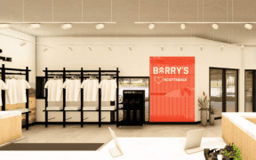 The interior of Barry's in Scottsdale with white t-shirts and front-desk check-in.