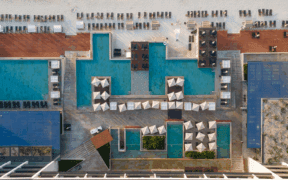 An aerial view of Devossion by Live Aqua beachfront adults-only hotel in Playa del Carmen.