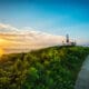 The Montauk Lighthouse Point at sunset in Montauk, New York.