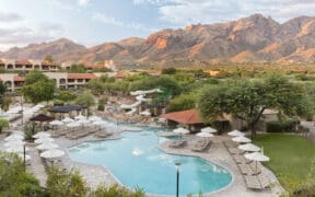 An aerial view of The Westin La Paloma Resort & Spa in Tucson with its pool and property.
