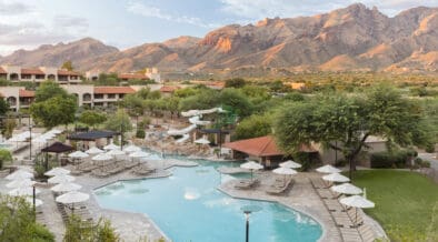 An aerial view of The Westin La Paloma Resort & Spa in Tucson with its pool and property.