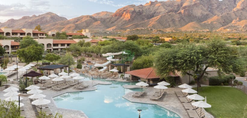 An aerial view of The Westin La Paloma Resort & Spa in Tucson with its pool and property.