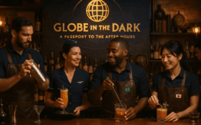 Four mixologists make cocktails together at Globe in the Dark at Desert Ridge Marketplace.
