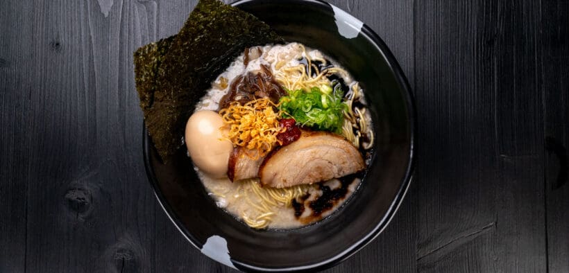 A bowl of ramen with pork, veggies and noodles from JINYA Ramen Bar at Trailhead in Peoria, Arizona.