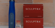 Biostimulator Sculptra product packaging and treatment device used for collagen stimulation.