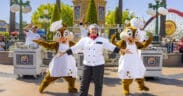 Disney characters Chip and Dale perform alongside chefs during the Cookin’ with the Jammin’ Chefs show at Disney California Adventure Park.