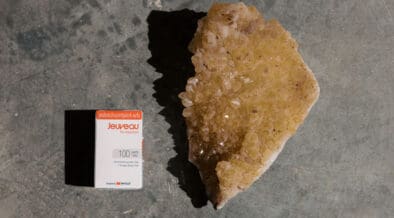 Close-up of Jeuveau injection product packaging labeled for cosmetic use, associated with wrinkle reduction and skin rejuvenation.