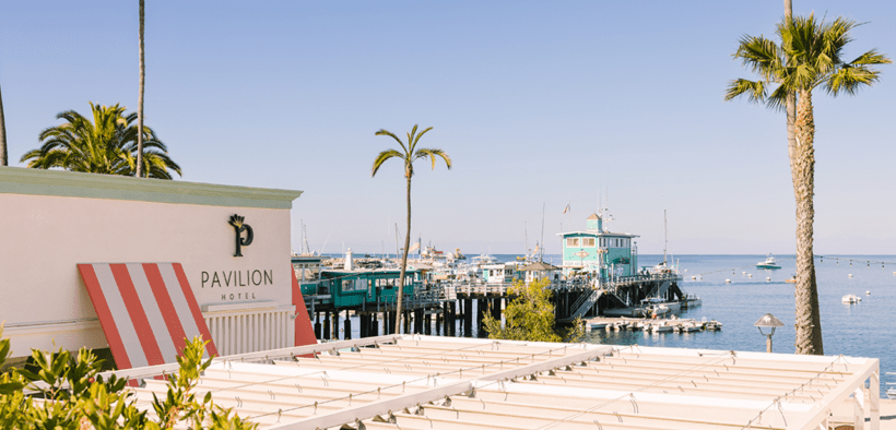 Pavilion Hotel overlooking Catalina Island harbor.