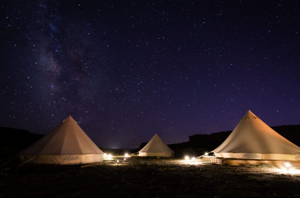 Milky Way visible over forested landscape at Ted Turner Reserves New Mexico dark sky wilderness.