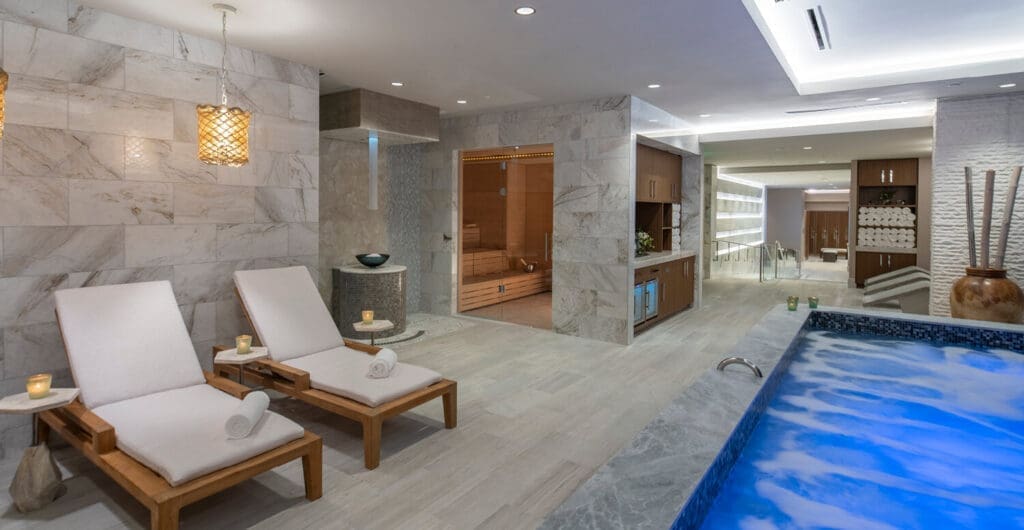 Luxury spa relaxation area at The Post Oak Hotel in Houston, Texas.