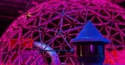 A glowing neon dome installation inside Immersive Empire in Lafayette, Colorado.