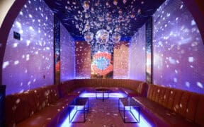 Disco-themed lounge space inside Off The Record nightlife venue in Downtown Phoenix.
