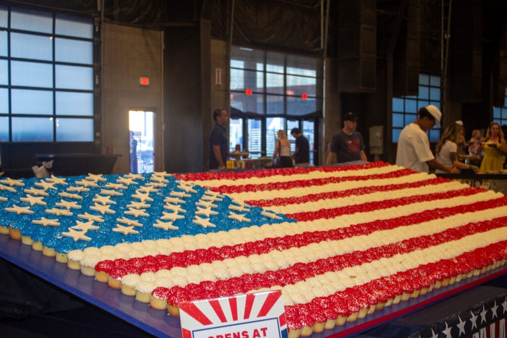 American flag made from more than 1,000 cupcakes at Red, White & Cool at WestWorld of Scottsdale.