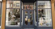Exterior of Little Blue Pigeon bookstore in Larimer Square, Denver.