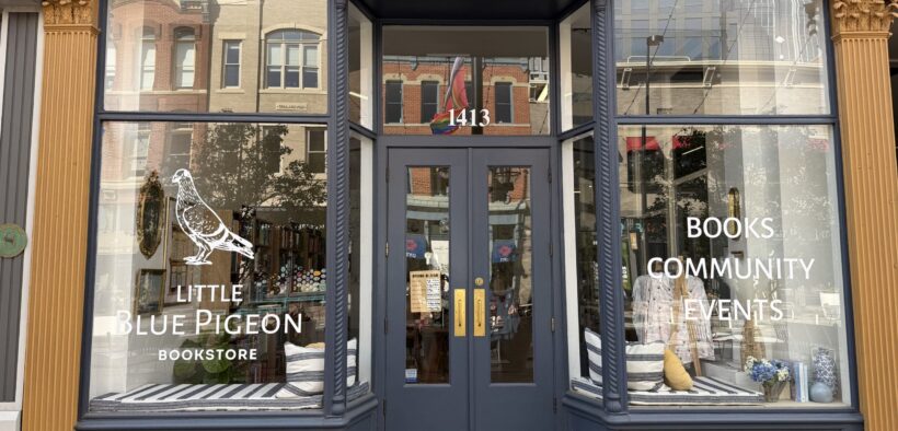 Exterior of Little Blue Pigeon bookstore in Larimer Square, Denver.