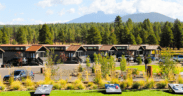 Village Camp Flagstaff cabins with forest and mountain views near Flagstaff, Arizona.