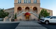 Front entrance of the historic Hotel Parq Central boutique hotel in Albuquerque, New Mexico.
