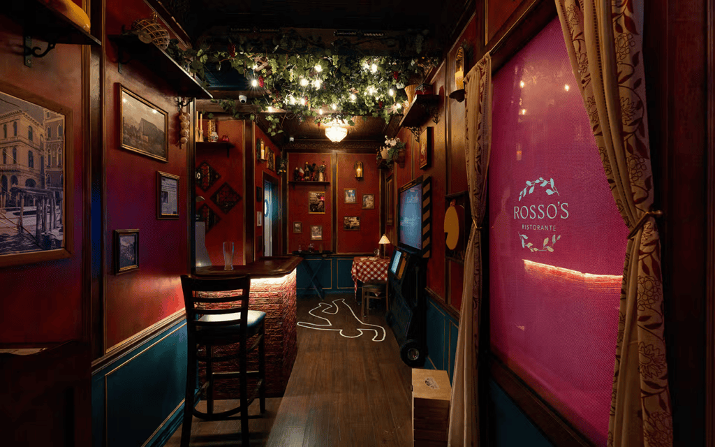 Interior of the Murder with a Side of Meatballs experience at The Escape Game in Gilbert, Arizona.