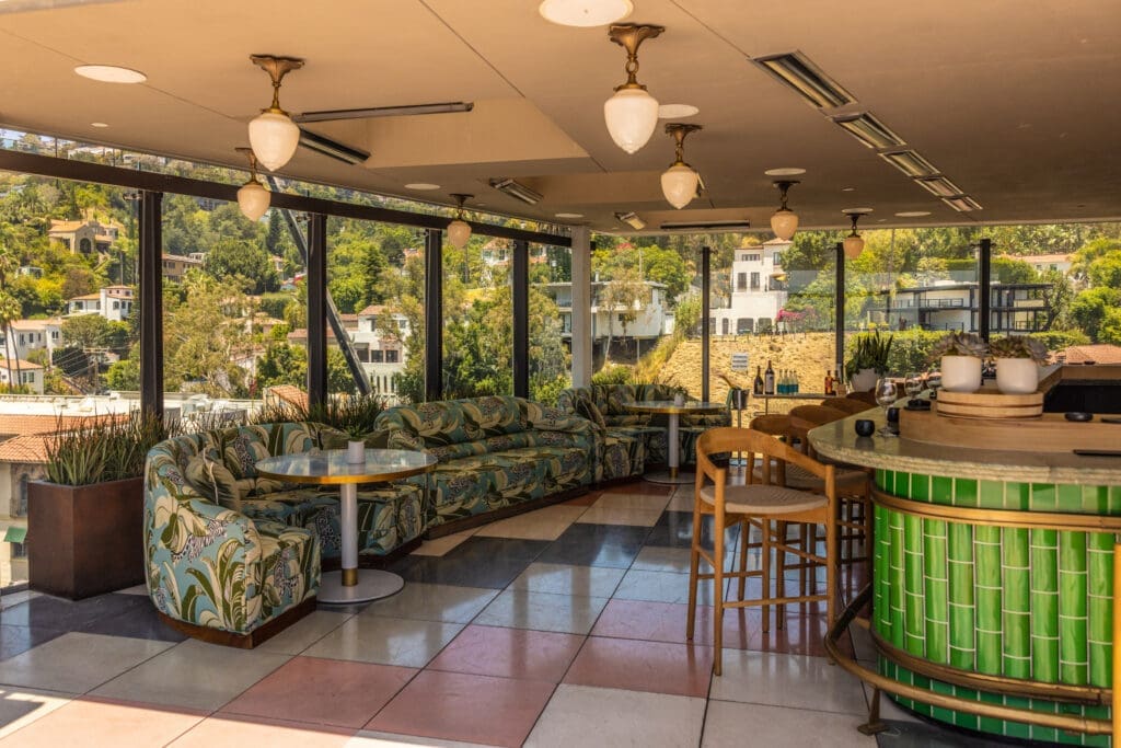 Yuhi rooftop omakase restaurant and bar overlooking the Hollywood Hills at The Sun Rose West Hollywood.