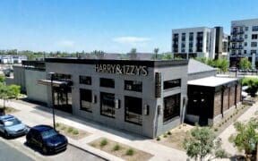 Exterior aerial view of Harry & Izzy's restaurant at PV in Paradise Valley, Arizona.