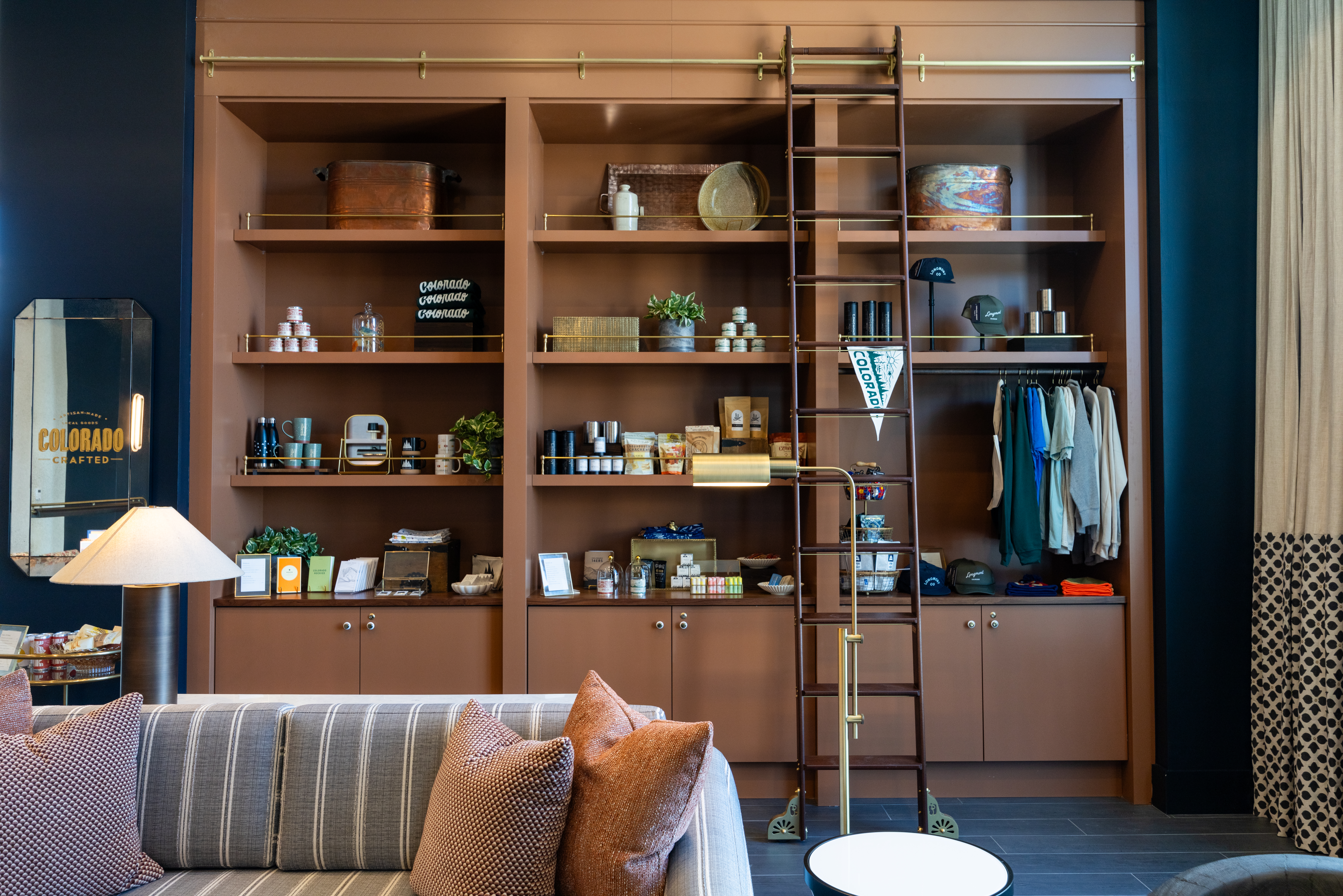 Hotel Longmont lobby featuring Colorado-made products, boutique retail displays and modern design.