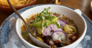 Red snapper ceviche with avocado, red onion and herbs served over ice at Tamayo in Denver.
