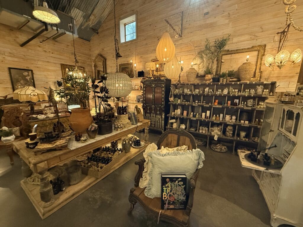 Interior of Junk Gypsy in Round Top filled with vintage furniture, lighting, home décor and gifts.