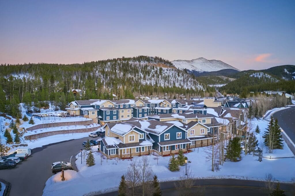 Residence Inn by Marriott Breckenridge surrounded by snow-covered mountains in Breckenridge, Colorado.