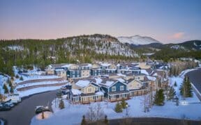 Residence Inn by Marriott Breckenridge surrounded by snow-covered mountains in Breckenridge, Colorado.