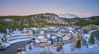 Residence Inn by Marriott Breckenridge surrounded by snow-covered mountains in Breckenridge, Colorado.