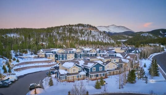Residence Inn by Marriott Breckenridge surrounded by snow-covered mountains in Breckenridge, Colorado.