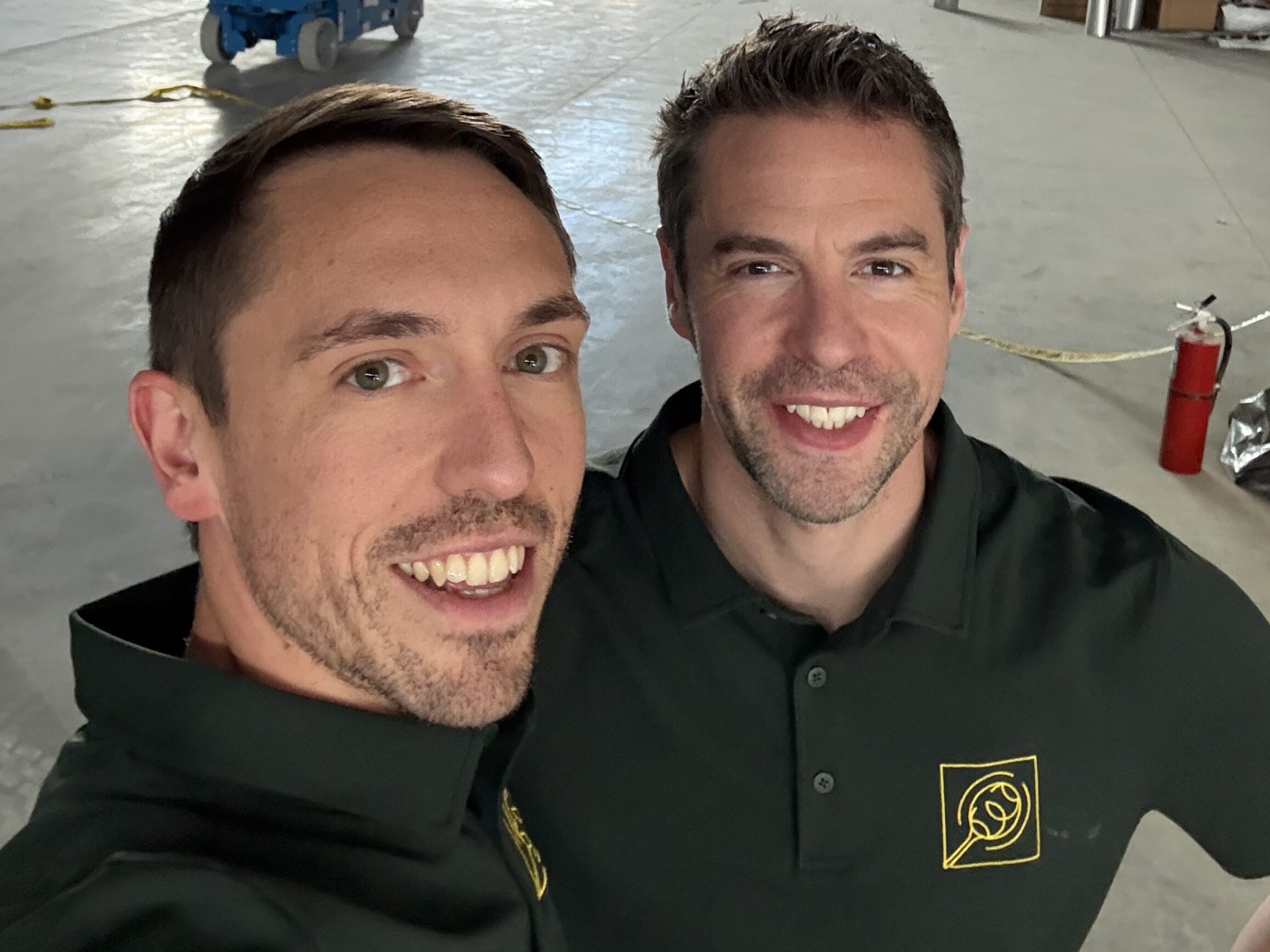 Three Rackets co-founders Mark and Chris Fuller inside the Broomfield facility during construction.