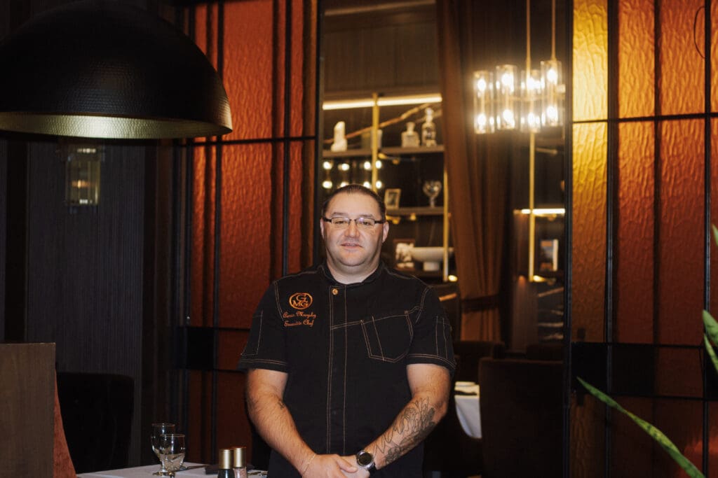 Chef Aaron Murphy standing inside Gregory’s Mesquite Grill in Mesquite, Nevada.