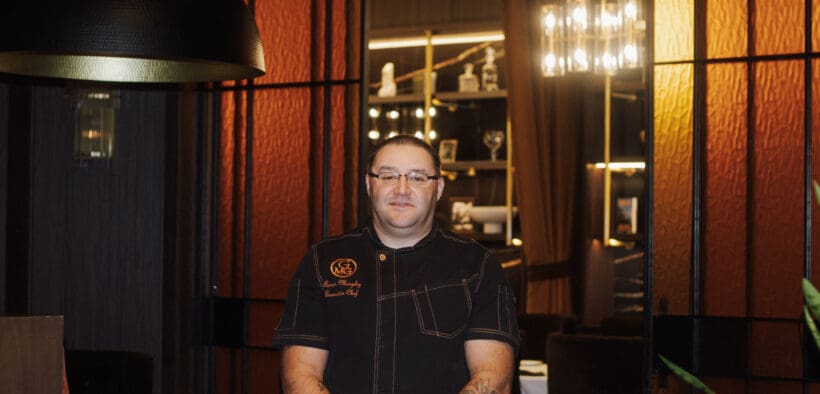 Chef Aaron Murphy standing inside Gregory’s Mesquite Grill in Mesquite, Nevada.