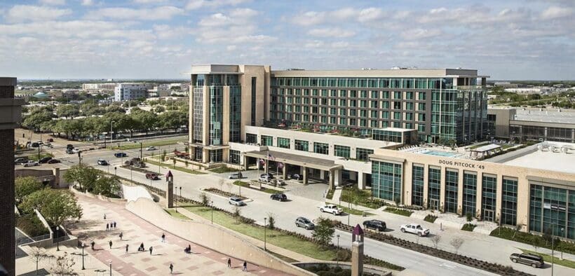 Texas A&M Hotel and Conference Center overlooking the Texas A&M University campus in College Station.